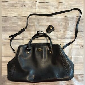 Coach Black Leather Crossbody Satchel with Gold Hardware